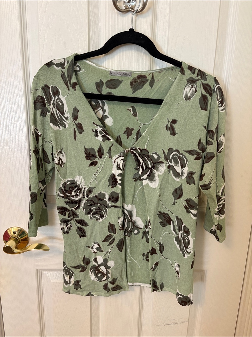 Green Floral Single Buttom Women's Top